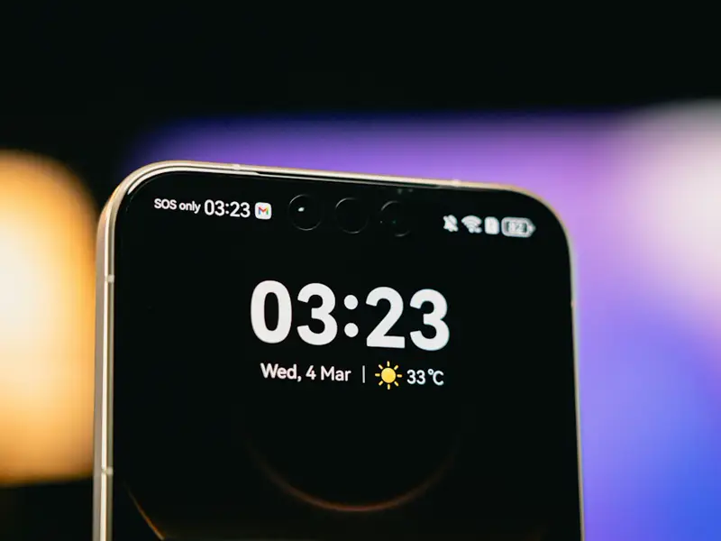 A phone lock screen showing the time.
